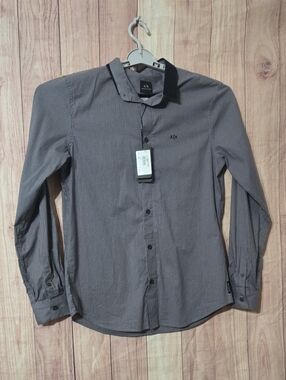 A/X Armani Exchange Men's Gray  White Striped LS Button-Up Shirt Medium NWT